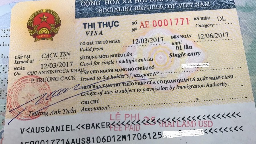 Exemple de visa touristique vietnamien